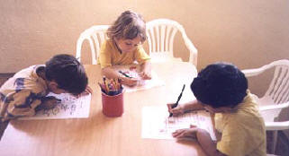 Workbook work at preschool in the Wonderworld Nursery school & Kindergarten in Larnaca, Cyprus 
