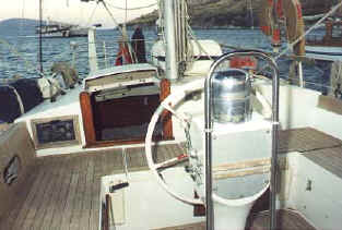 Whitby 42 sailing yacht for sale cockpit aft view.JPG (28051 bytes)